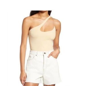 NWT Lulus Heading Out Tonight Asymmetric Bodysuit Size XL Beige